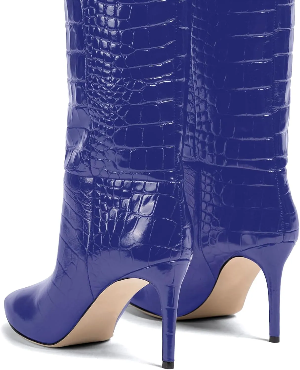 iadore Women Fashion Stiletto High Heel Boots Crocodile Pattern Sexy Pointed Toe Zipper Chic Knee High Boots