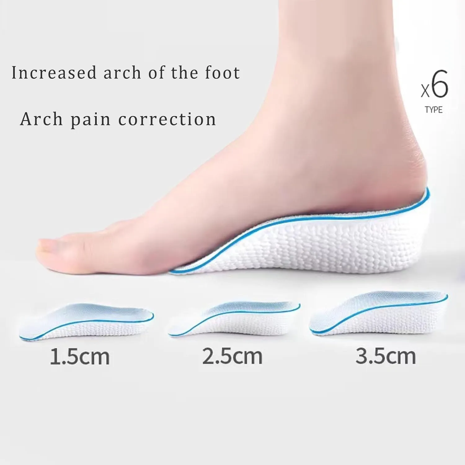 Insole Height, Orthopedic Cushion, High Heel Pad, Men's & Women's Shoes High Orthopedic Pad (2 Pairs) (Gray, 2.5cm)