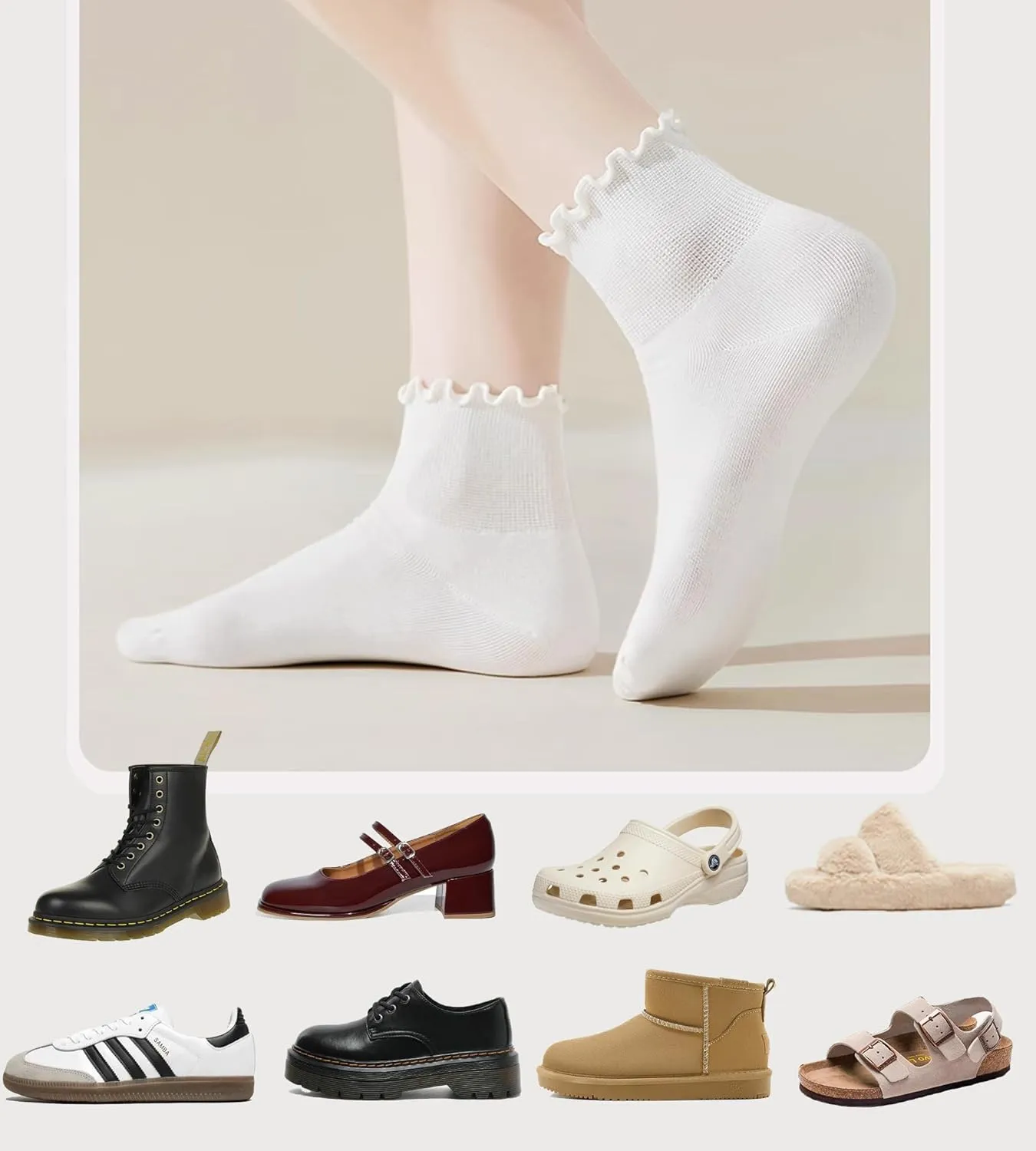 Iseasoo Women's Ruffle Ankle Socks - White, One Size (5-9)