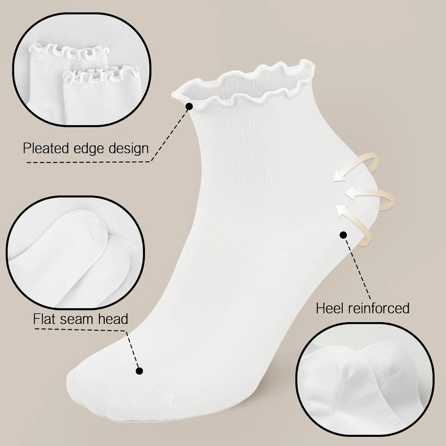 Iseasoo Women's Ruffle Ankle Socks - White, One Size (5-9)