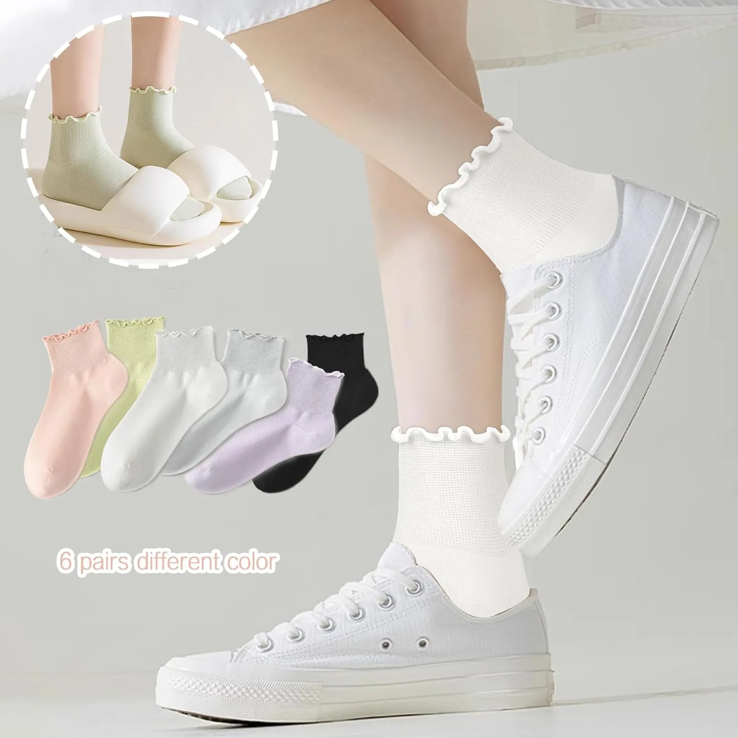 Iseasoo Women's Ruffle Ankle Socks - White, One Size (5-9)