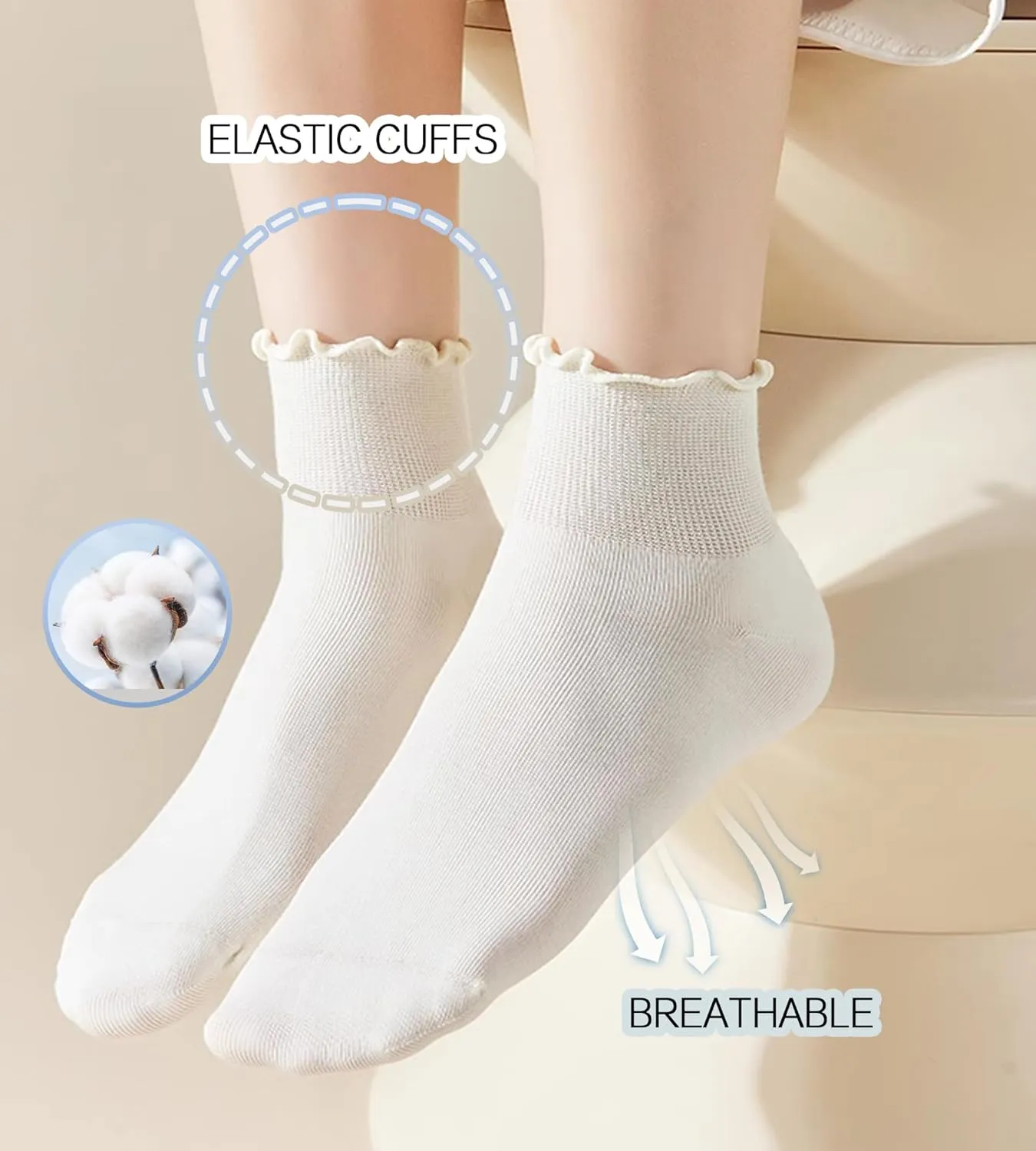 Iseasoo Women's Ruffle Ankle Socks - White, One Size (5-9)