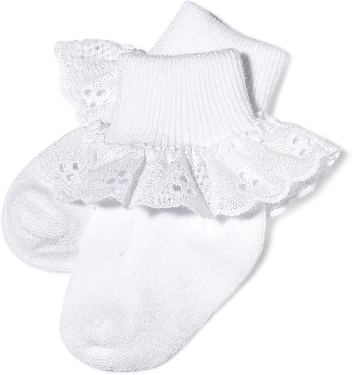 Jefferies Socks Neat Eyelet Trim Lace Sock White/White