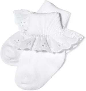 Jefferies Socks Neat Eyelet Trim Lace Sock White/White