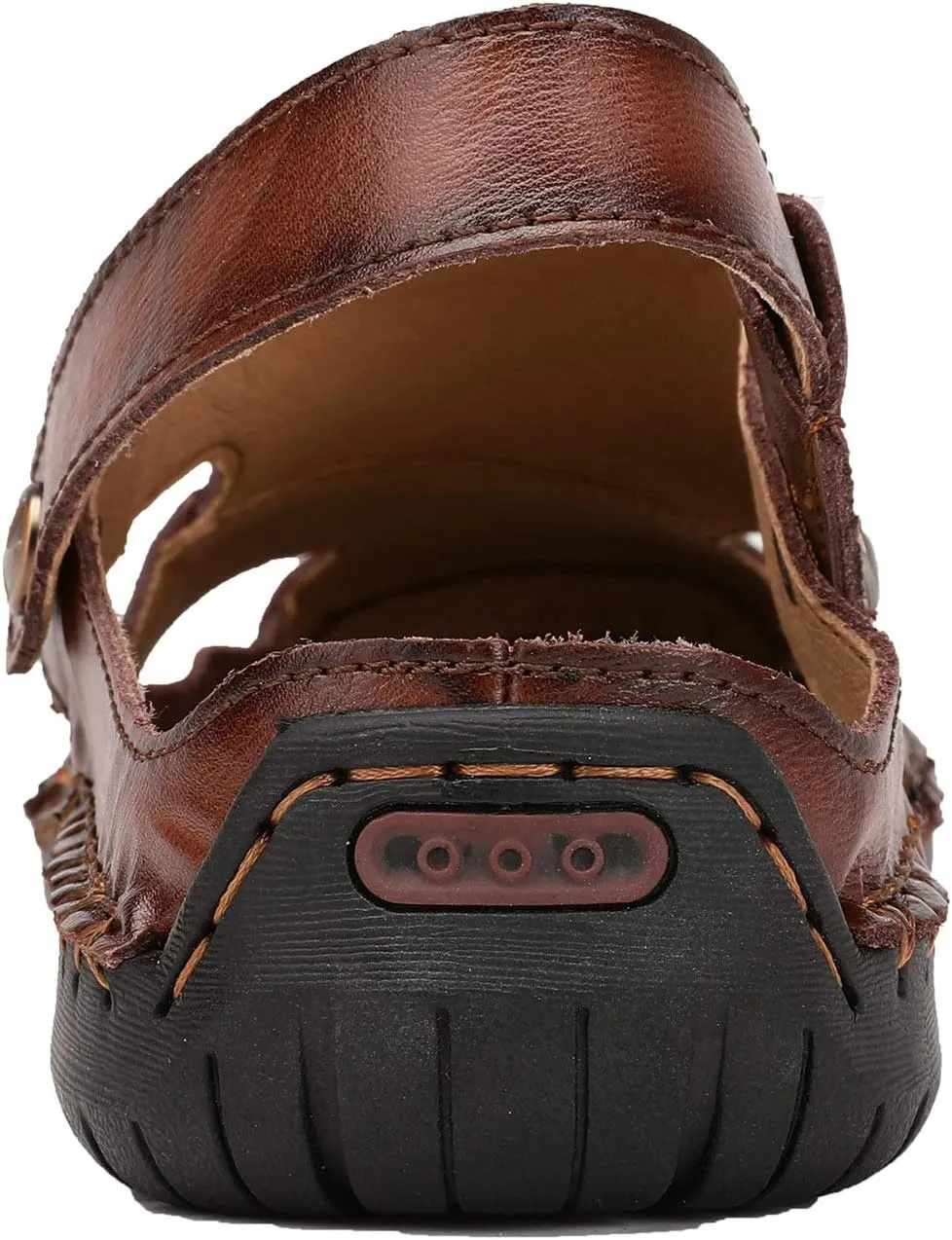 JIONS Mens Hand Stitching Outdoor Closed Toe Leather Sandals, Adjustable Heel Strap Slip on Sandals Beach Slippers Shoes