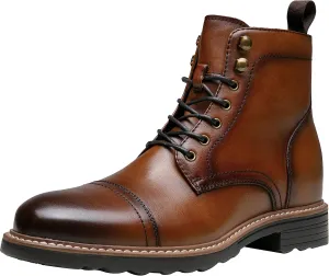 Jousen Leather Boots for Men Dress Retro Classic Design Mens Boots Cap Toe Boot Black Rubber Sole
