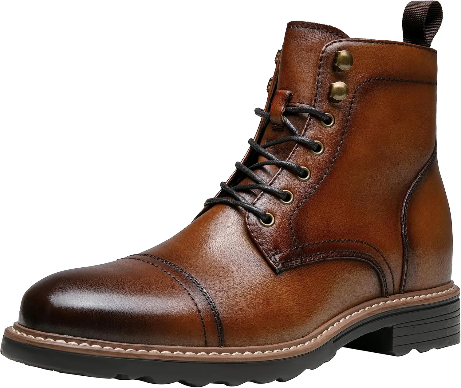 Jousen Leather Boots for Men Dress Retro Classic Design Mens Boots Cap Toe Boot Black Rubber Sole