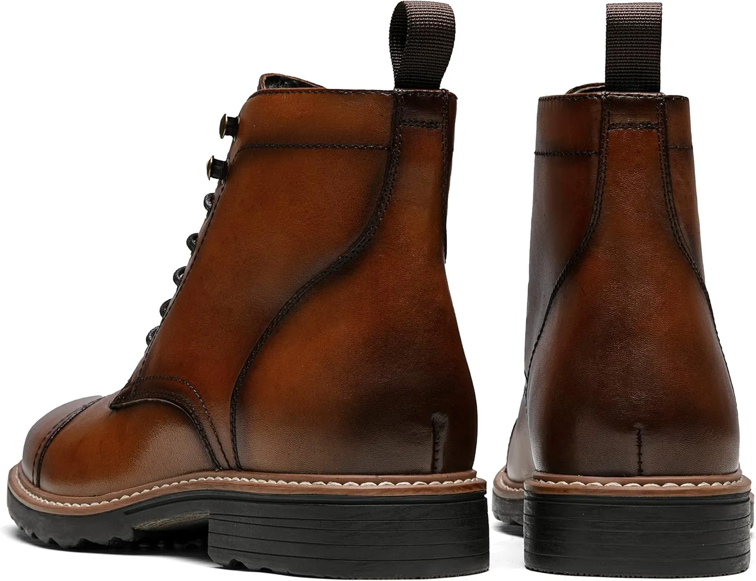 Jousen Leather Boots for Men Dress Retro Classic Design Mens Boots Cap Toe Boot Black Rubber Sole