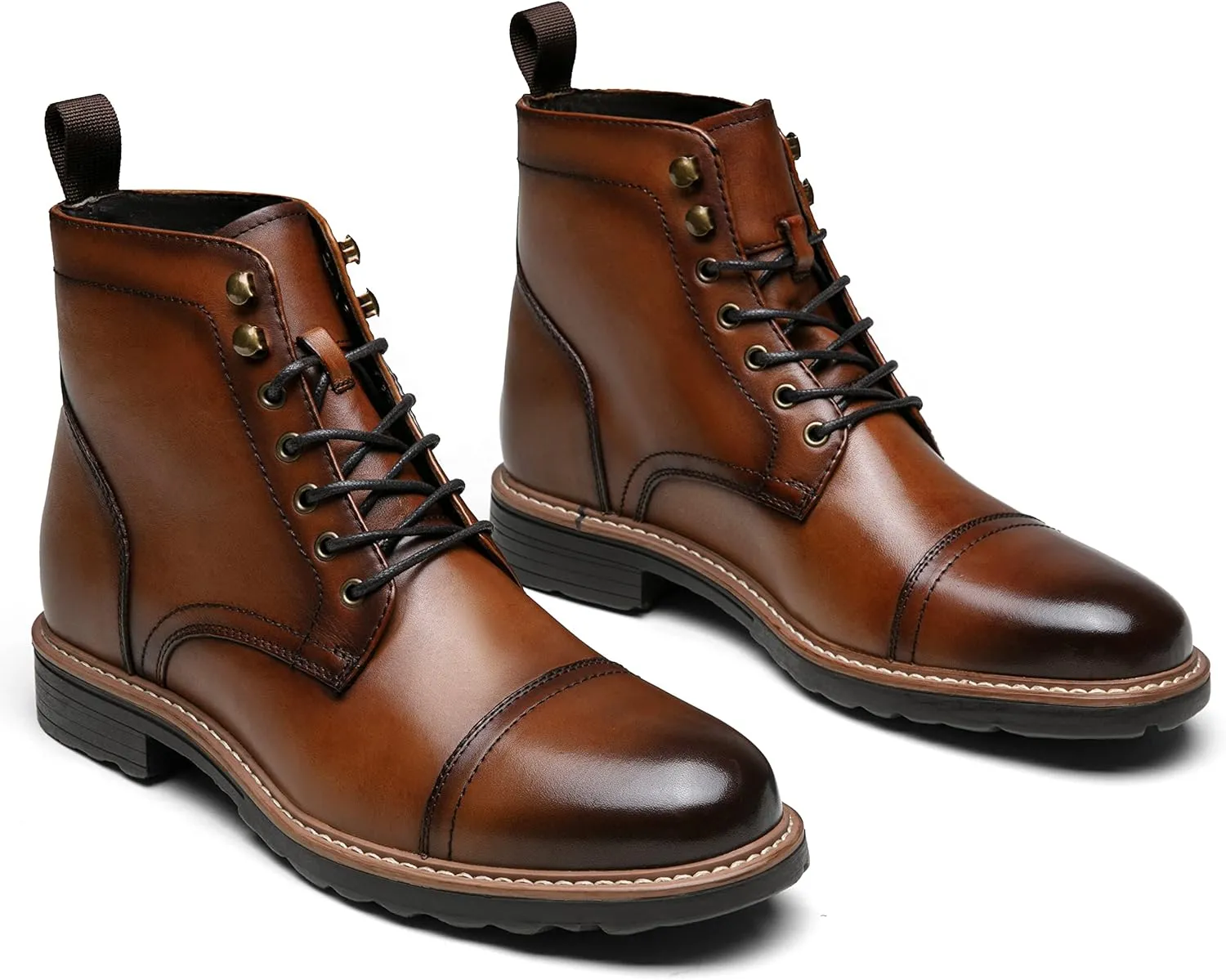 Jousen Leather Boots for Men Dress Retro Classic Design Mens Boots Cap Toe Boot Black Rubber Sole