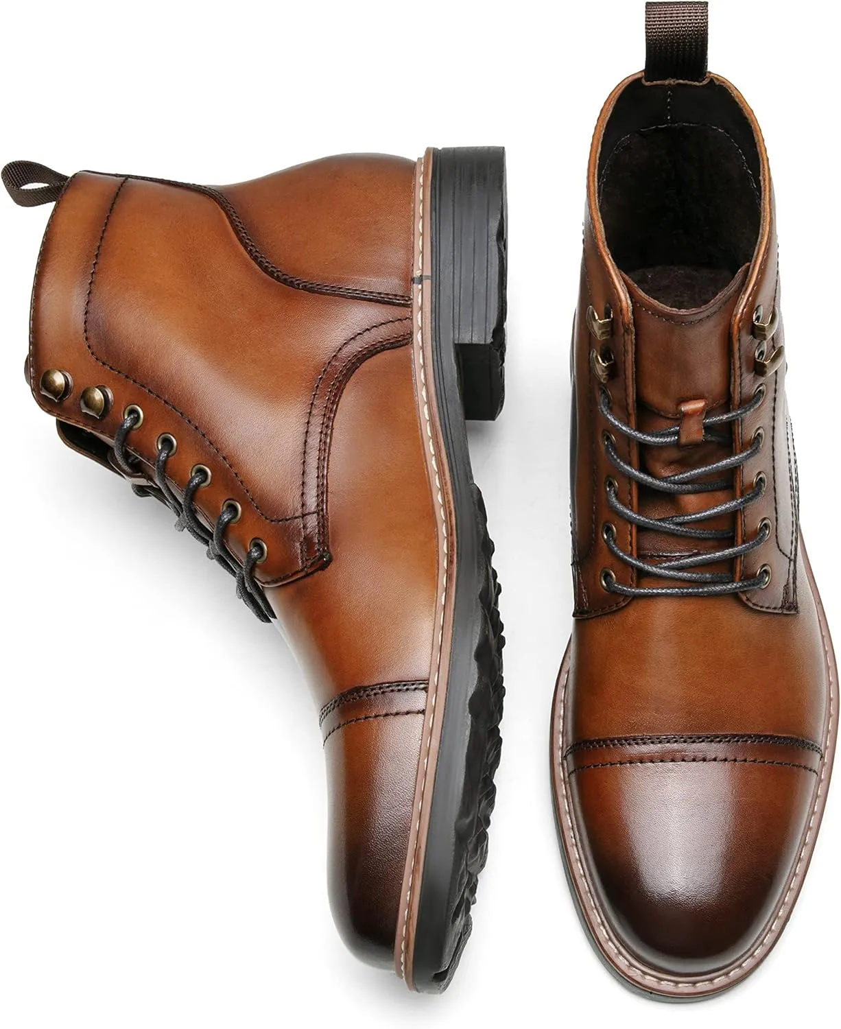 Jousen Leather Boots for Men Dress Retro Classic Design Mens Boots Cap Toe Boot Black Rubber Sole