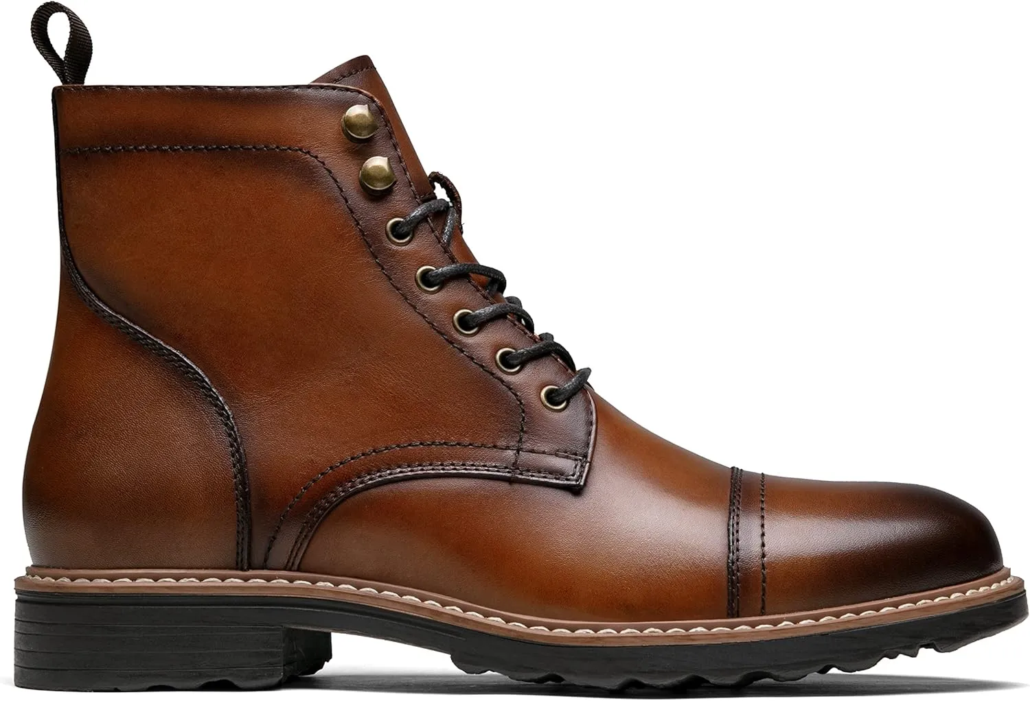 Jousen Leather Boots for Men Dress Retro Classic Design Mens Boots Cap Toe Boot Black Rubber Sole