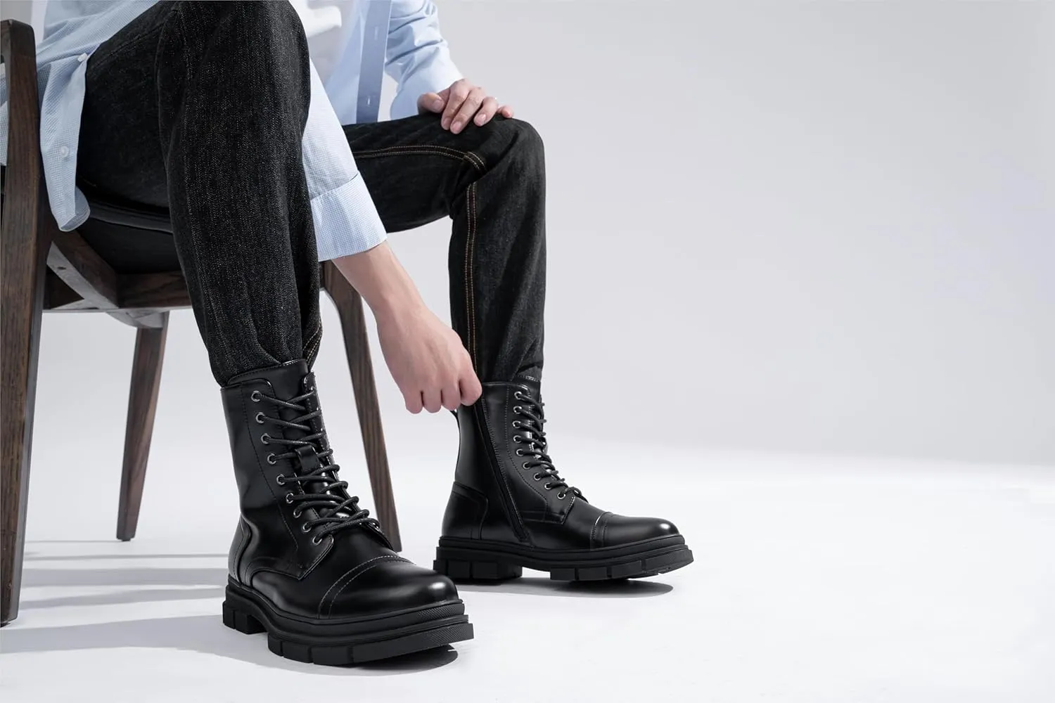 Jousen Men's Boots Fashion High Top Motorcycle Boots Waterproof Boots for Men