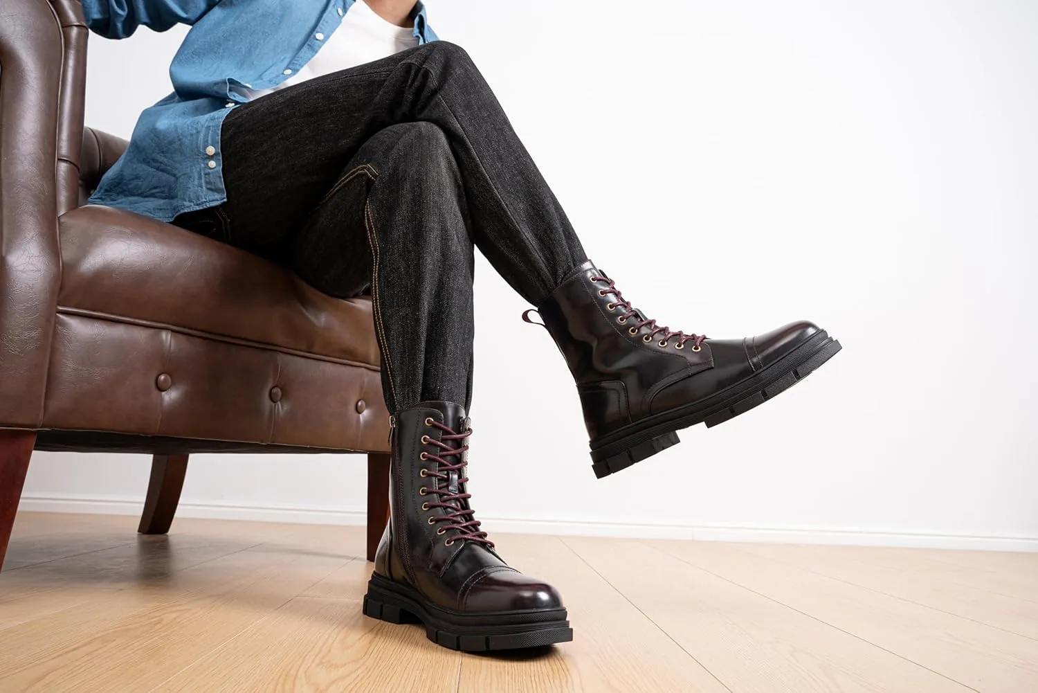 Jousen Men's Boots Fashion High Top Motorcycle Boots Waterproof Boots for Men