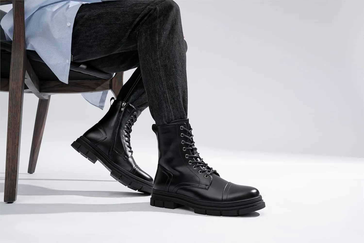 Jousen Men's Boots Fashion High Top Motorcycle Boots Waterproof Boots for Men