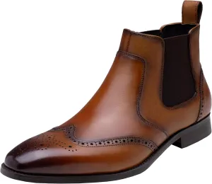 Jousen Men's Chelsea Boots Polished Premium Leather Ankle Dress Boots Classic Retro Slip On Boots for Men