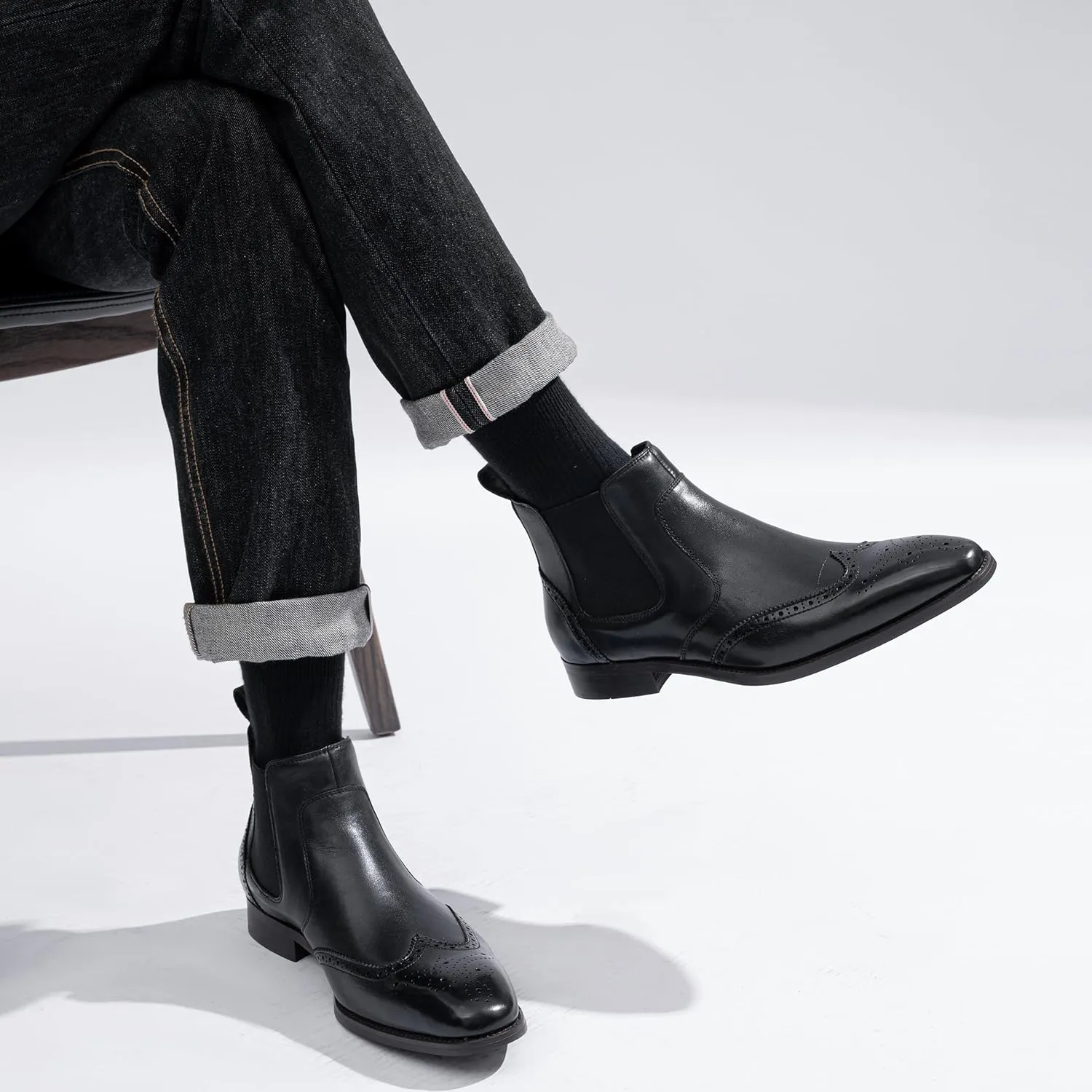 Jousen Men's Chelsea Boots Polished Premium Leather Ankle Dress Boots Classic Retro Slip On Boots for Men