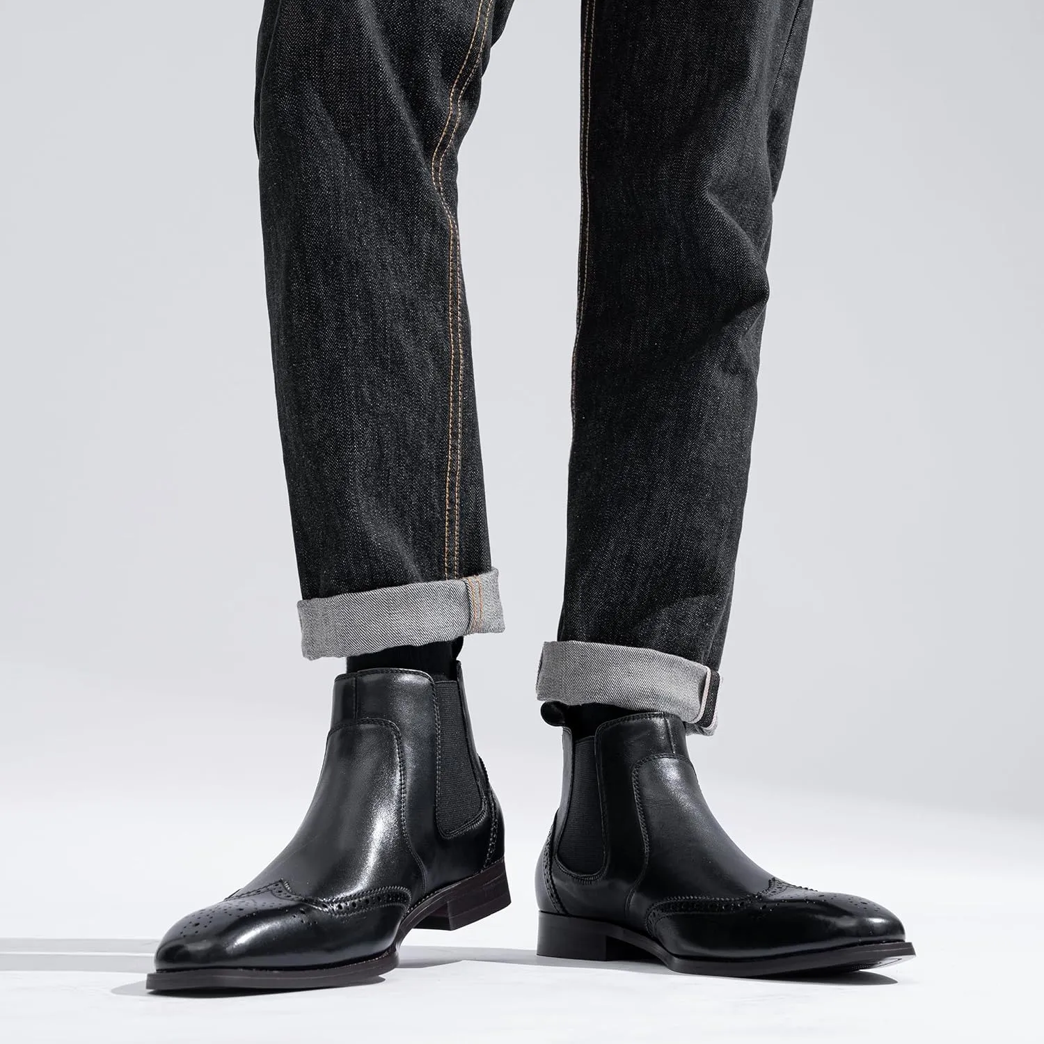 Jousen Men's Chelsea Boots Polished Premium Leather Ankle Dress Boots Classic Retro Slip On Boots for Men