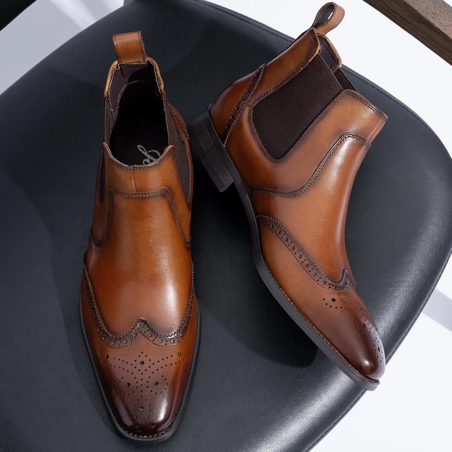 Jousen Men's Chelsea Boots Polished Premium Leather Ankle Dress Boots Classic Retro Slip On Boots for Men