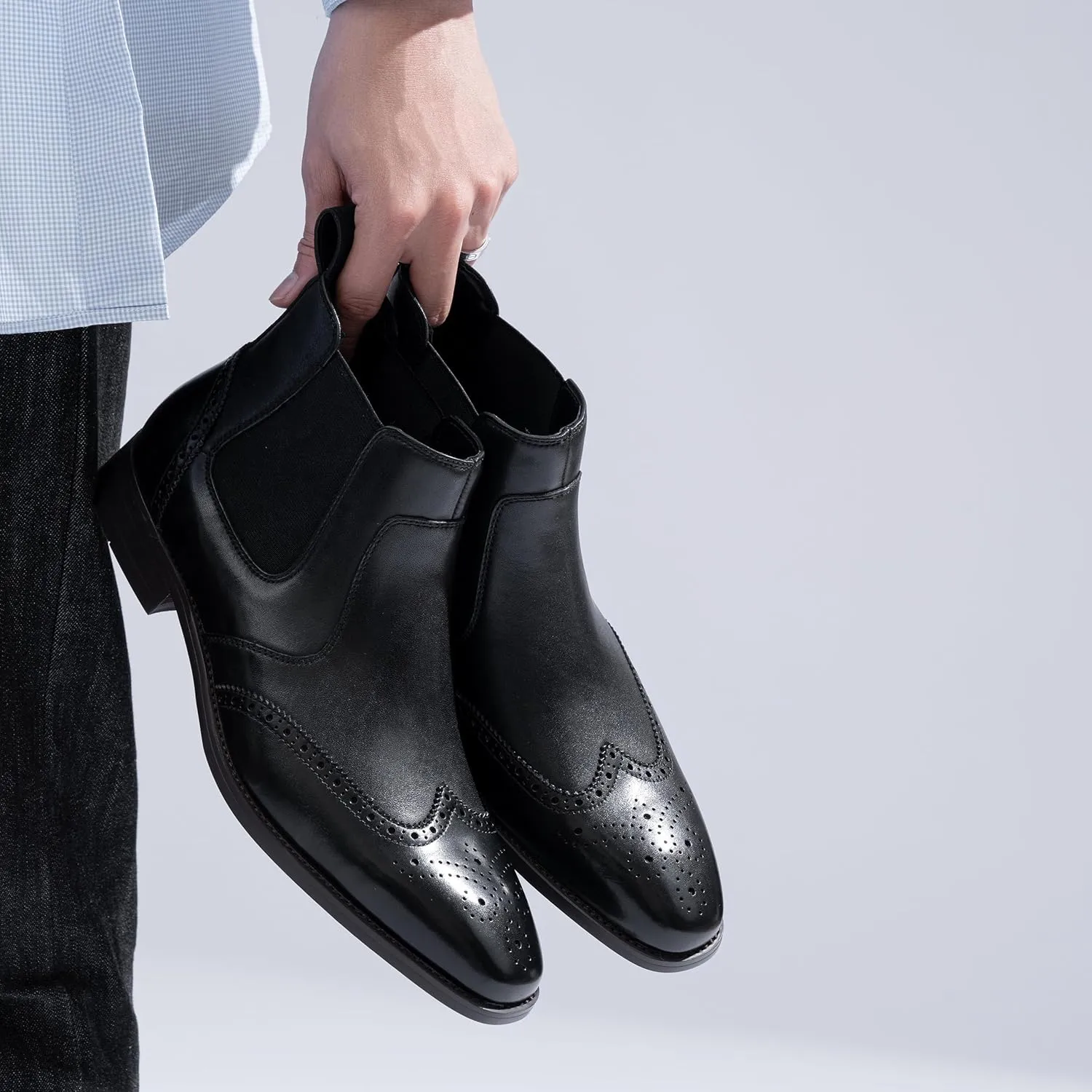 Jousen Men's Chelsea Boots Polished Premium Leather Ankle Dress Boots Classic Retro Slip On Boots for Men
