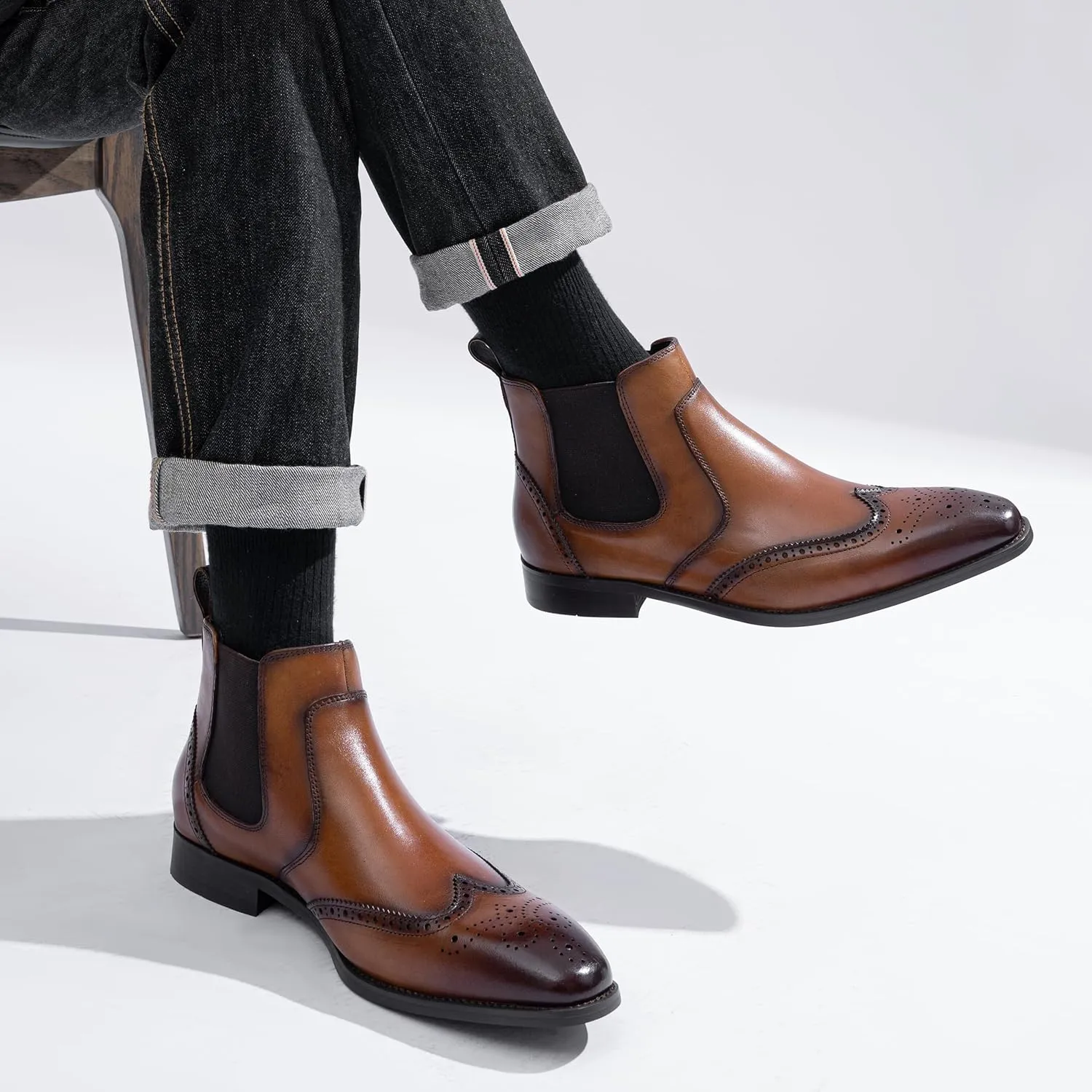 Jousen Men's Chelsea Boots Polished Premium Leather Ankle Dress Boots Classic Retro Slip On Boots for Men