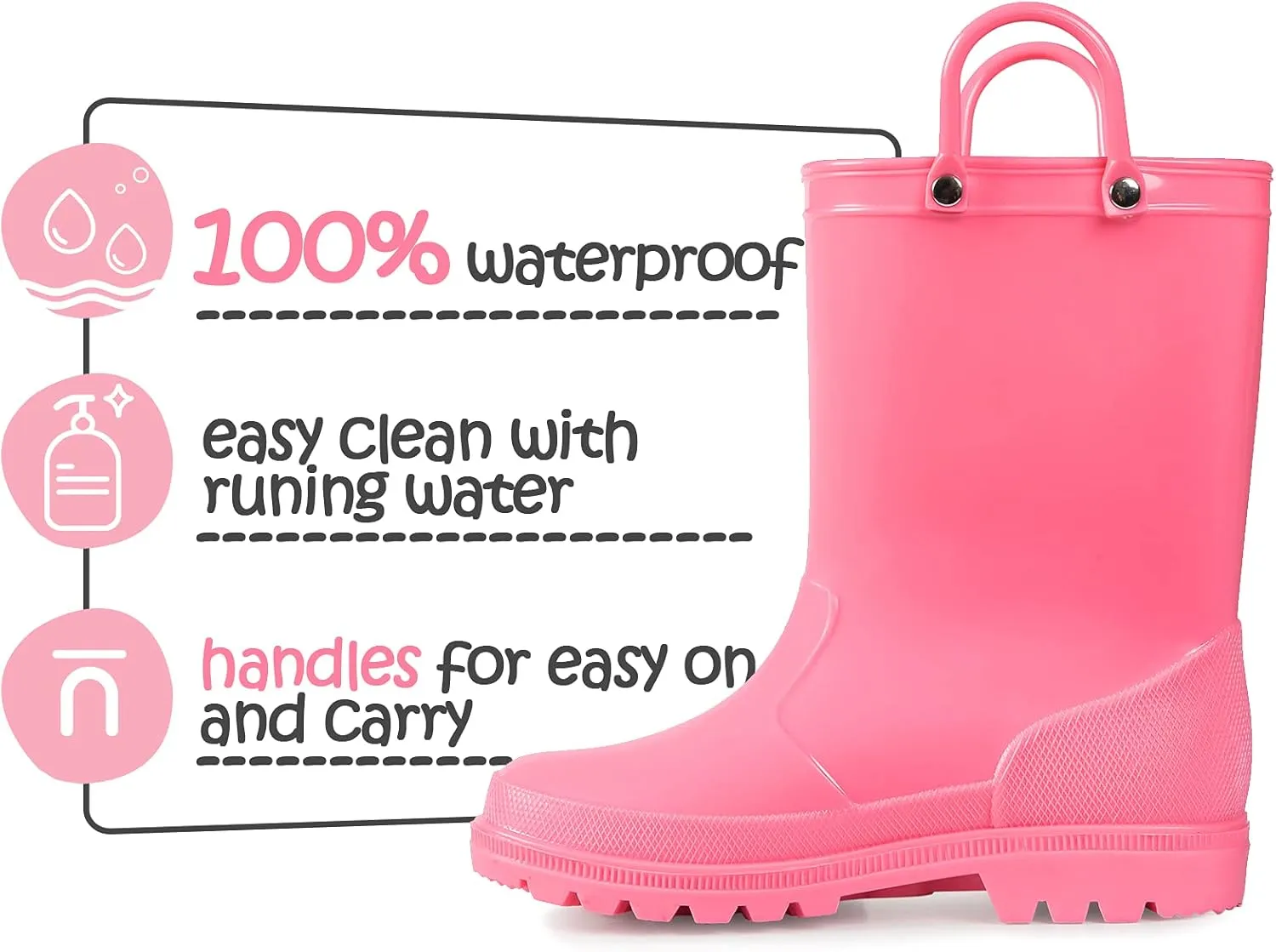 K KomForme Kids Girls & Boys Rain Boots with Easy-on Handles Waterproof Outdoors