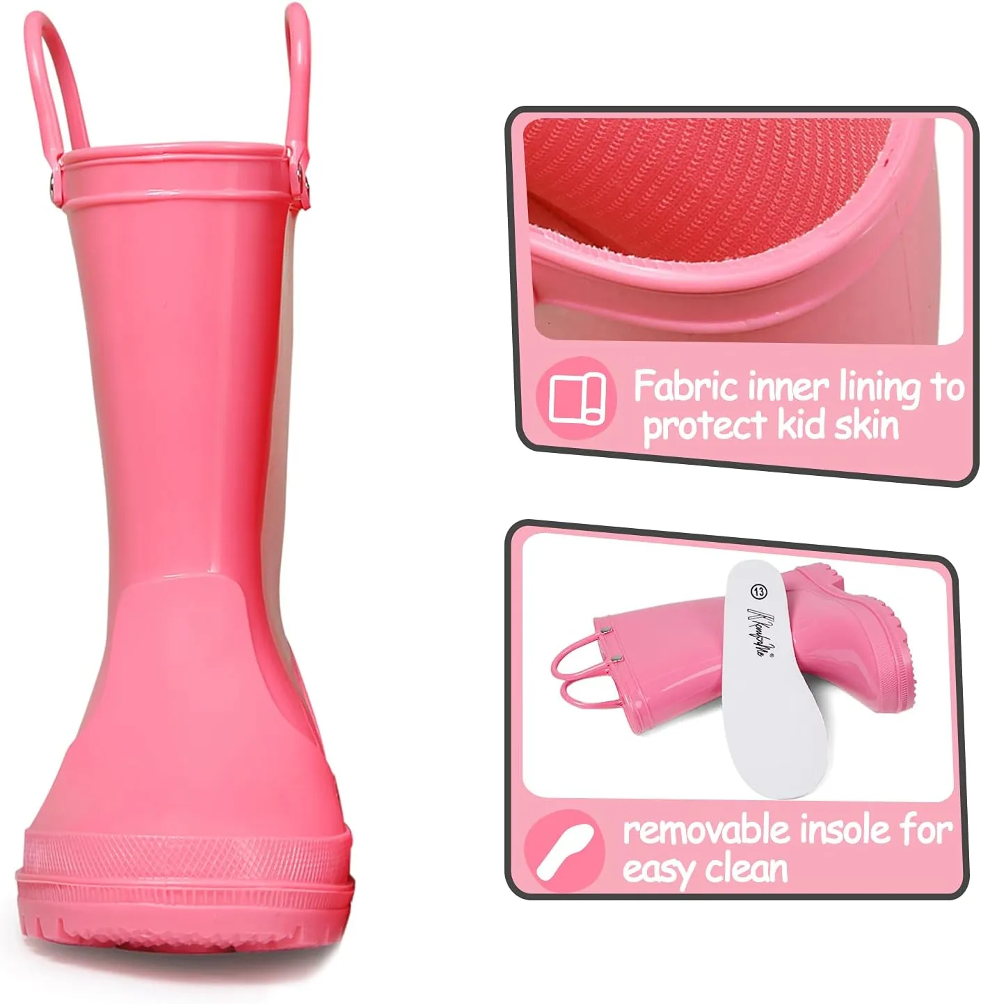 K KomForme Kids Girls & Boys Rain Boots with Easy-on Handles Waterproof Outdoors