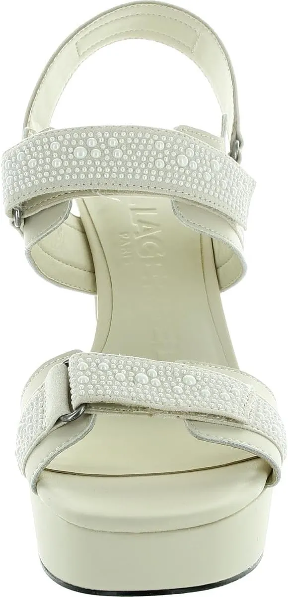 Karl Lagerfeld Paris Women's Alessia Pearl Slingback Platform Sandal Ankle Boot