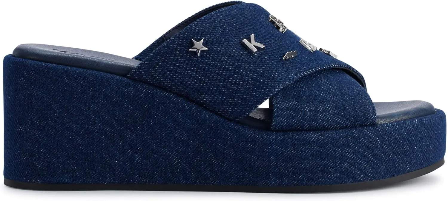Karl Lagerfeld Paris Women's Cushioned Insole Everyday Caleigh-X Band Wedge Sandal Oxford Flat