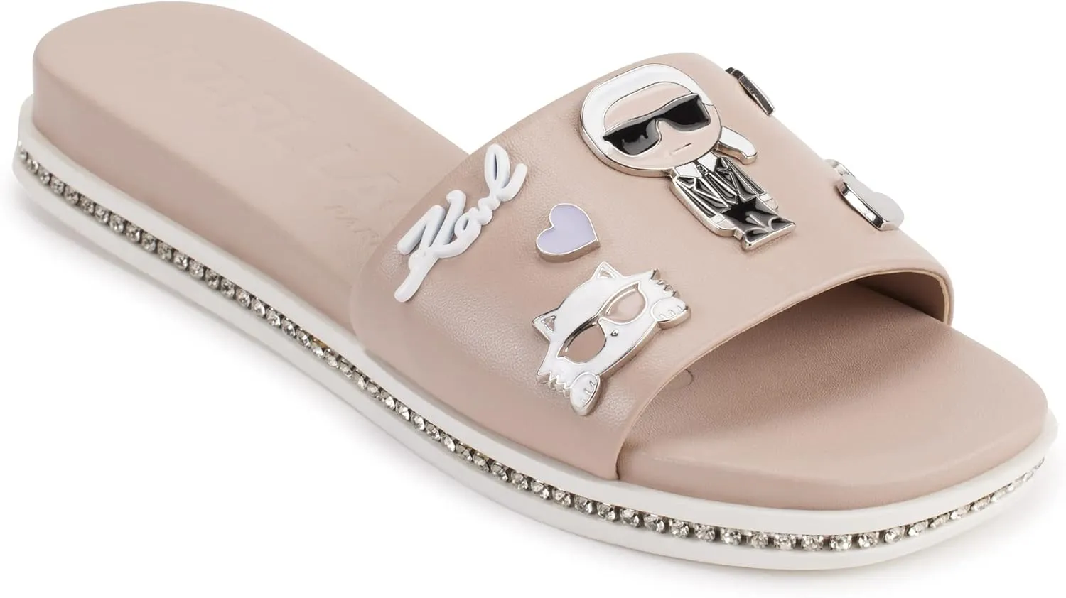 KARL LAGERFELD womens Jeslyn Slides – Effortlessly Fashionable Slide-on Shoes With Bold Klp Pins