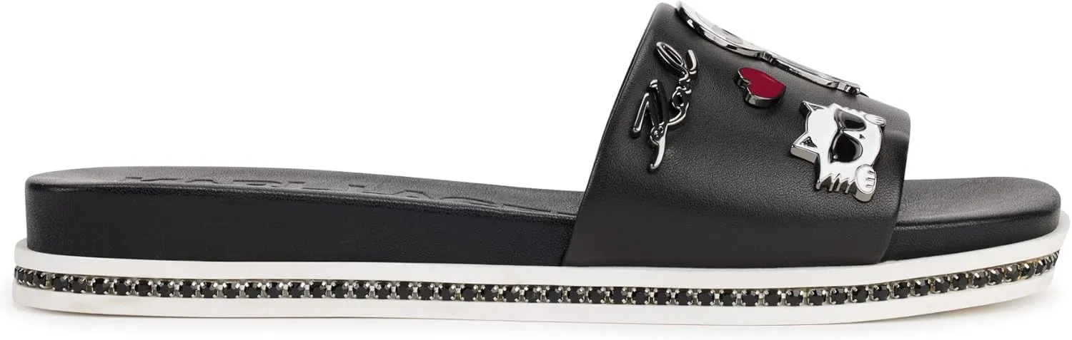 KARL LAGERFELD womens Jeslyn Slides – Effortlessly Fashionable Slide-on Shoes With Bold Klp Pins