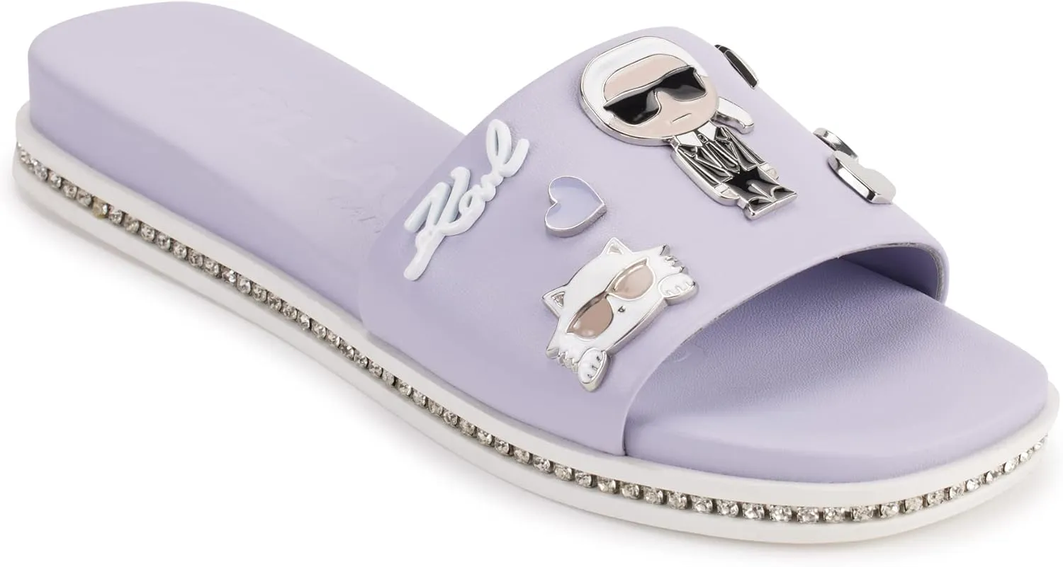 KARL LAGERFELD womens Jeslyn Slides – Effortlessly Fashionable Slide-on Shoes With Bold Klp Pins