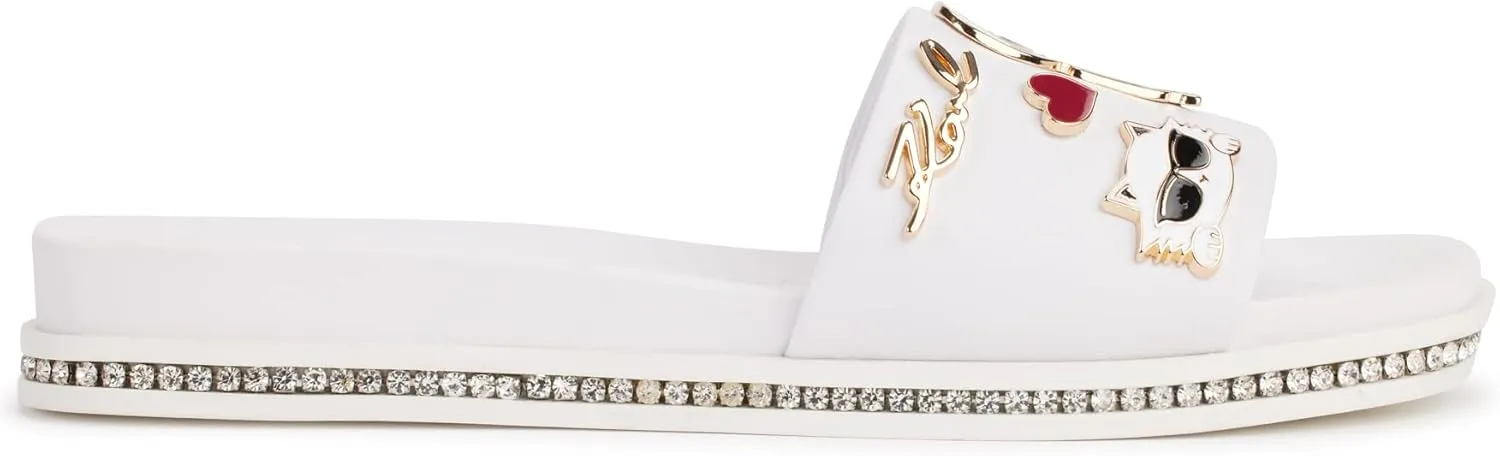 KARL LAGERFELD womens Jeslyn Slides – Effortlessly Fashionable Slide-on Shoes With Bold Klp Pins