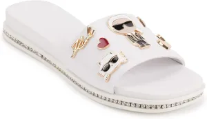 KARL LAGERFELD womens Jeslyn Slides – Effortlessly Fashionable Slide-on Shoes With Bold Klp Pins