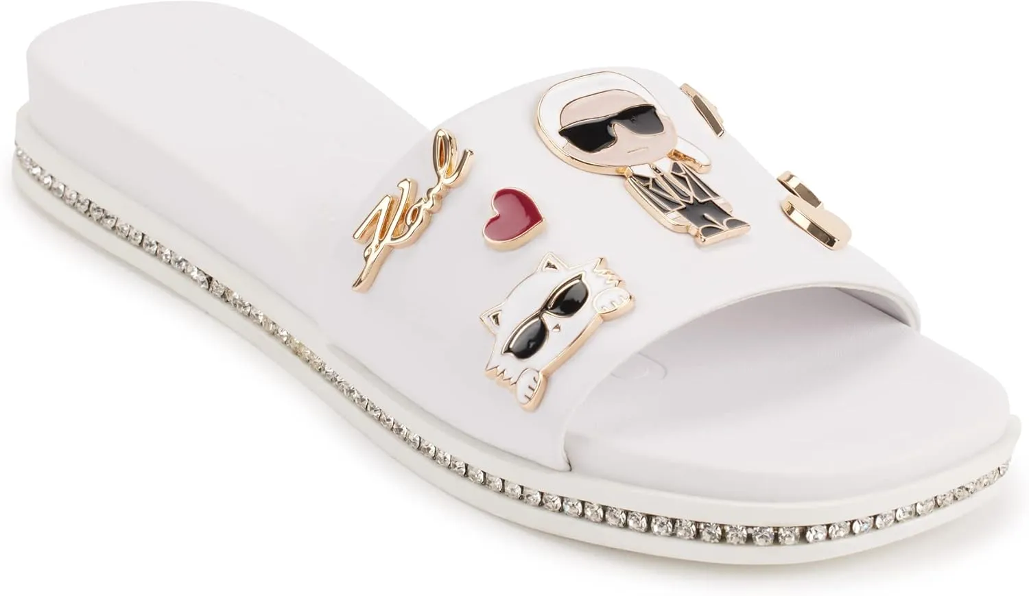 KARL LAGERFELD womens Jeslyn Slides – Effortlessly Fashionable Slide-on Shoes With Bold Klp Pins