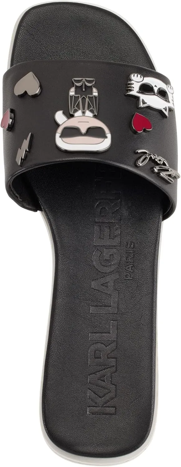 KARL LAGERFELD womens Jeslyn Slides – Effortlessly Fashionable Slide-on Shoes With Bold Klp Pins