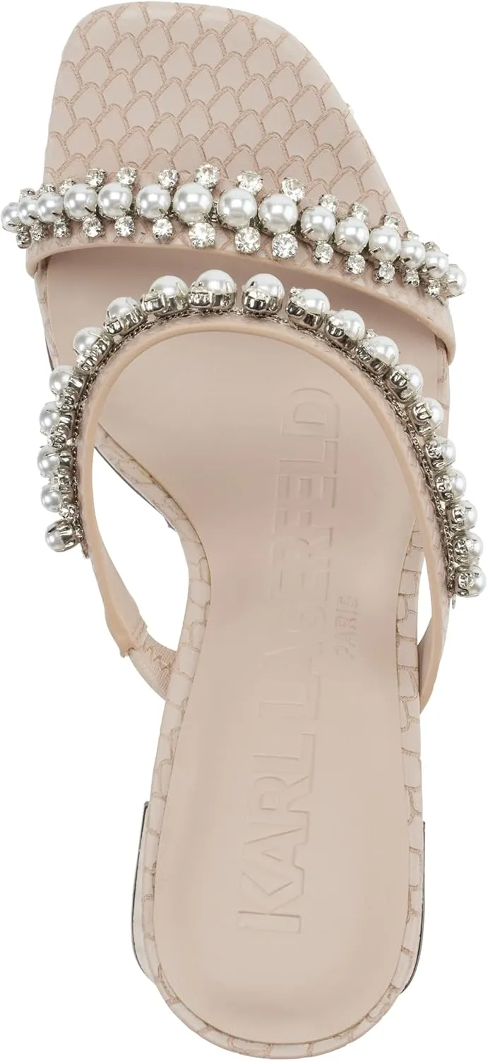 KARL LAGERFELD womens Rayan Embellished Block Heel Sandal