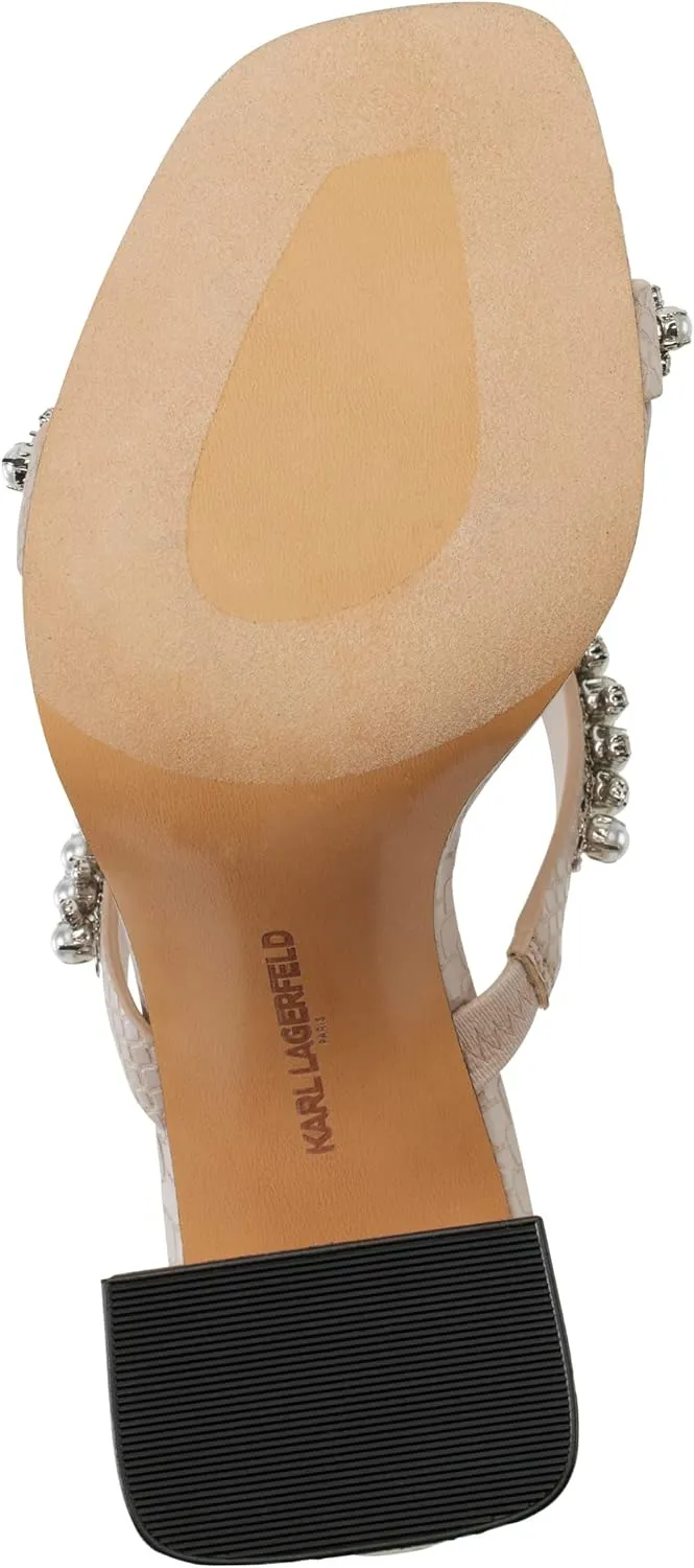 KARL LAGERFELD womens Rayan Embellished Block Heel Sandal