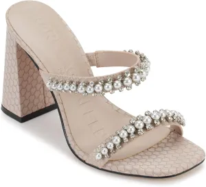 KARL LAGERFELD womens Rayan Embellished Block Heel Sandal