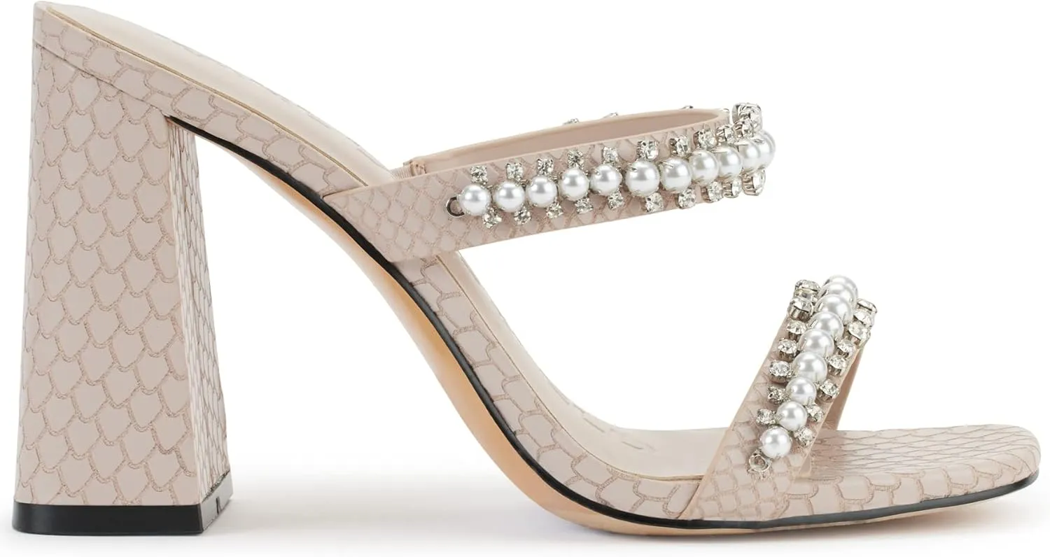 KARL LAGERFELD womens Rayan Embellished Block Heel Sandal