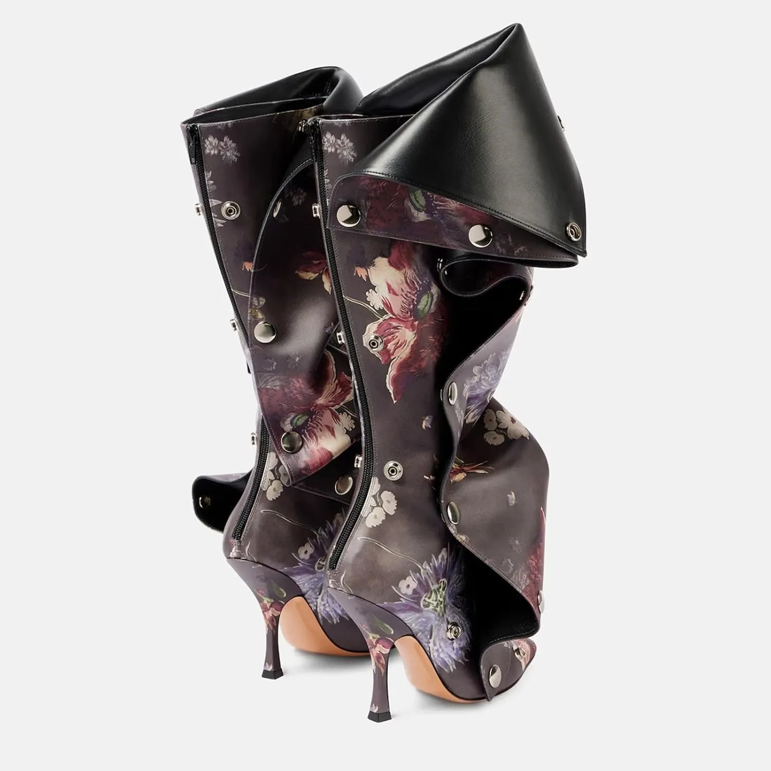 KaroNairy Women Stiletto Knee High Boots Slouch Pointed Toe High Heel Boot Detachable Snap-off Panel Shark Boots