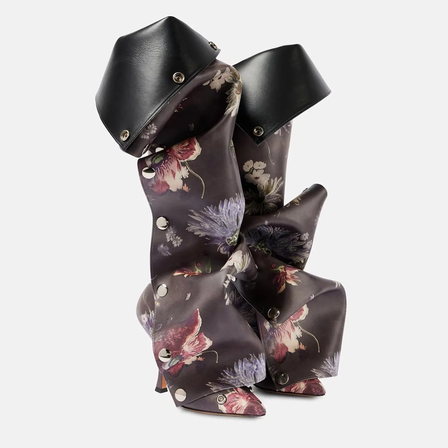 KaroNairy Women Stiletto Knee High Boots Slouch Pointed Toe High Heel Boot Detachable Snap-off Panel Shark Boots