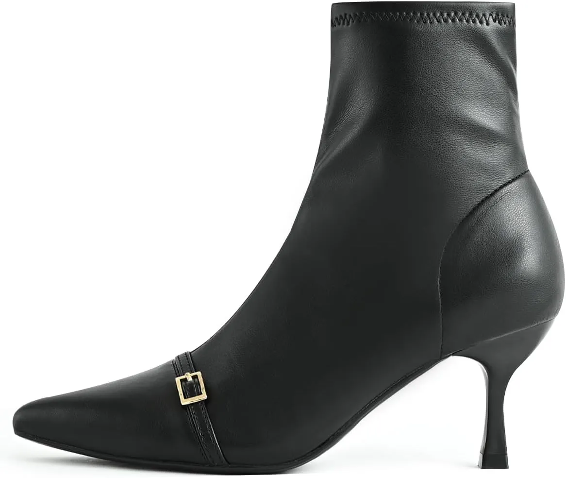Kitten Heel Ankle Boots for Women Dressy Pointed Toe Chelsea Boots for Fall Low Heel Stretchy Upper Slip On Comfortable Women Booties for Winter