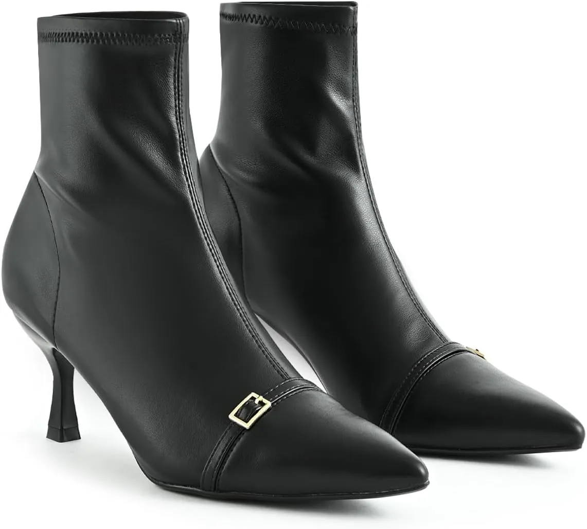 Kitten Heel Ankle Boots for Women Dressy Pointed Toe Chelsea Boots for Fall Low Heel Stretchy Upper Slip On Comfortable Women Booties for Winter