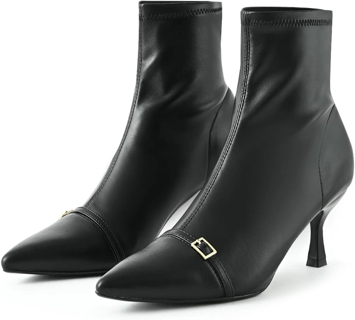 Kitten Heel Ankle Boots for Women Dressy Pointed Toe Chelsea Boots for Fall Low Heel Stretchy Upper Slip On Comfortable Women Booties for Winter
