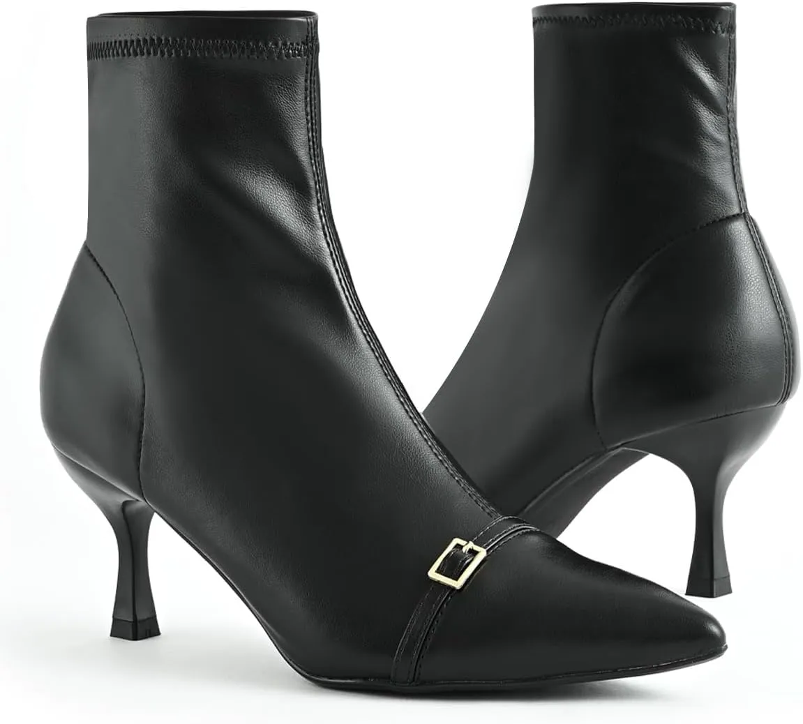 Kitten Heel Ankle Boots for Women Dressy Pointed Toe Chelsea Boots for Fall Low Heel Stretchy Upper Slip On Comfortable Women Booties for Winter