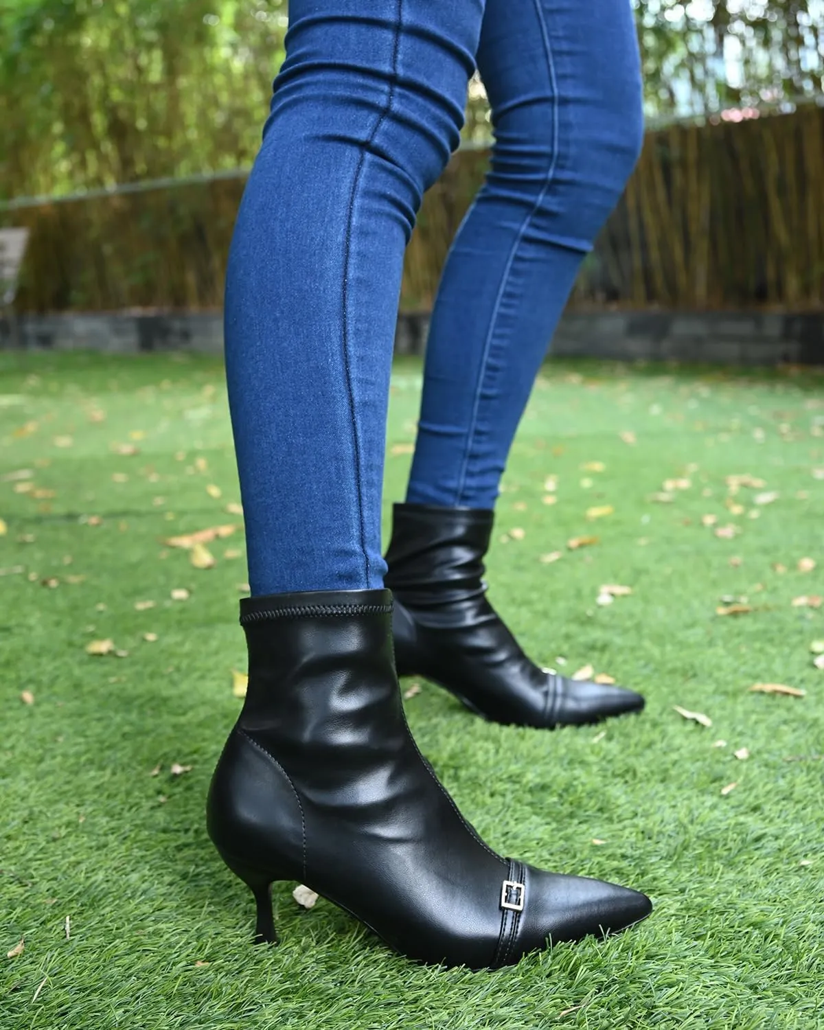 Kitten Heel Ankle Boots for Women Dressy Pointed Toe Chelsea Boots for Fall Low Heel Stretchy Upper Slip On Comfortable Women Booties for Winter