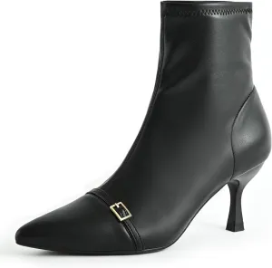 Kitten Heel Ankle Boots for Women Dressy Pointed Toe Chelsea Boots for Fall Low Heel Stretchy Upper Slip On Comfortable Women Booties for Winter