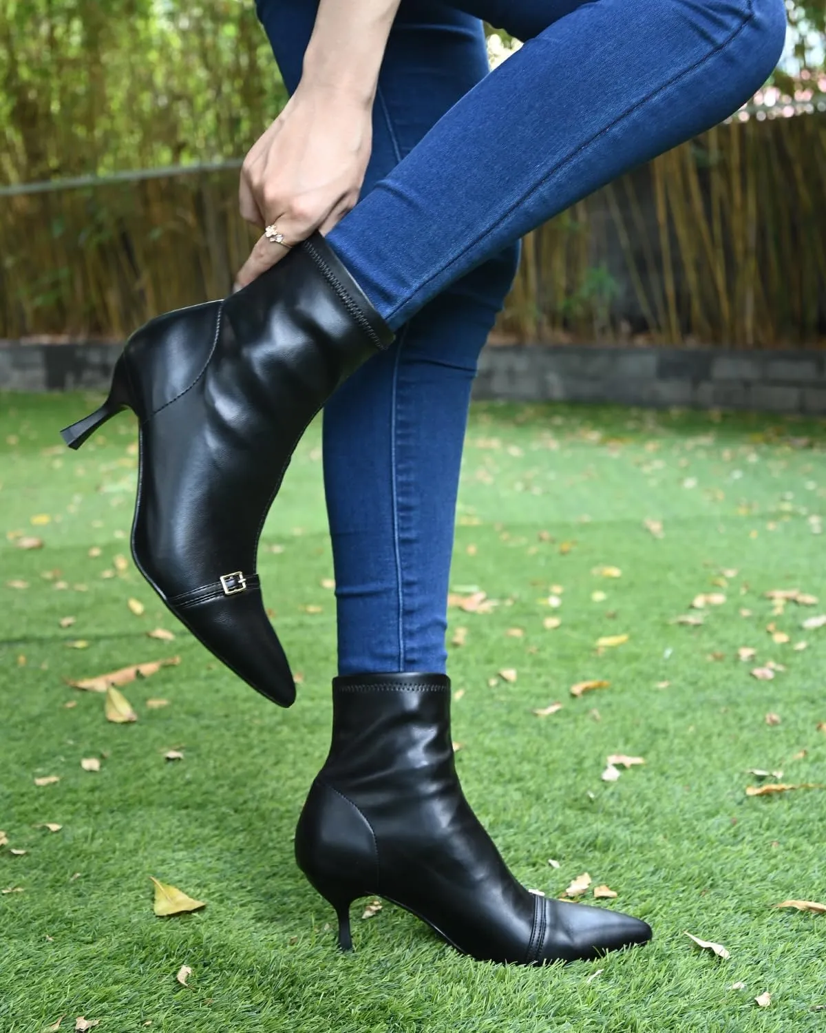 Kitten Heel Ankle Boots for Women Dressy Pointed Toe Chelsea Boots for Fall Low Heel Stretchy Upper Slip On Comfortable Women Booties for Winter