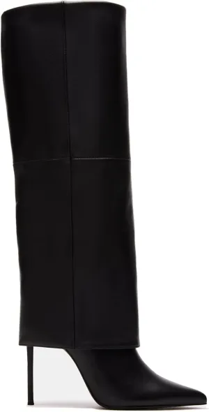 Knee High Boots for Women Fold Over Stiletto High Heel Tall Boots Pointed Toe Slip On Long Booties Fashion Comfortable Dress Shoes