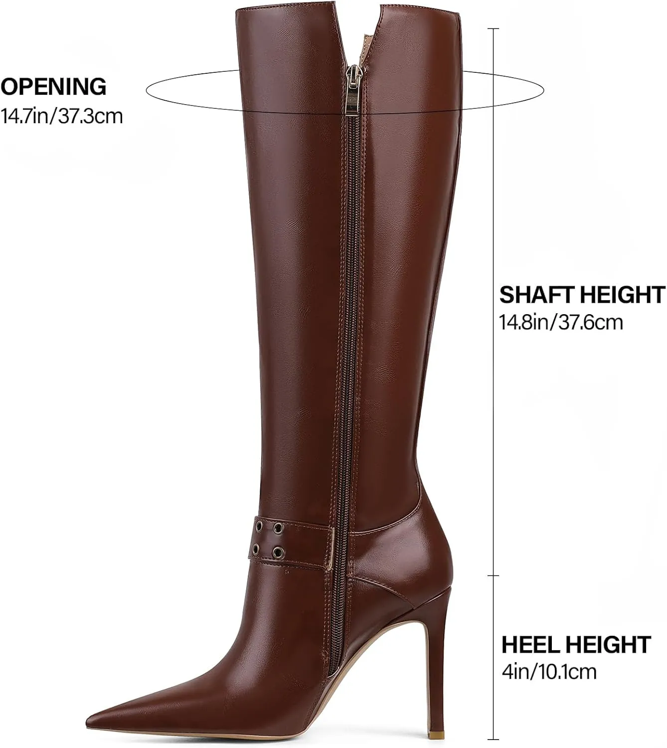 Knee High Boots for Women Pointed Toe Tall Boots Sexy Buckle High Heel Boots Fashion Dress Heeled Boots Side Zipper Stiletto Long Boots